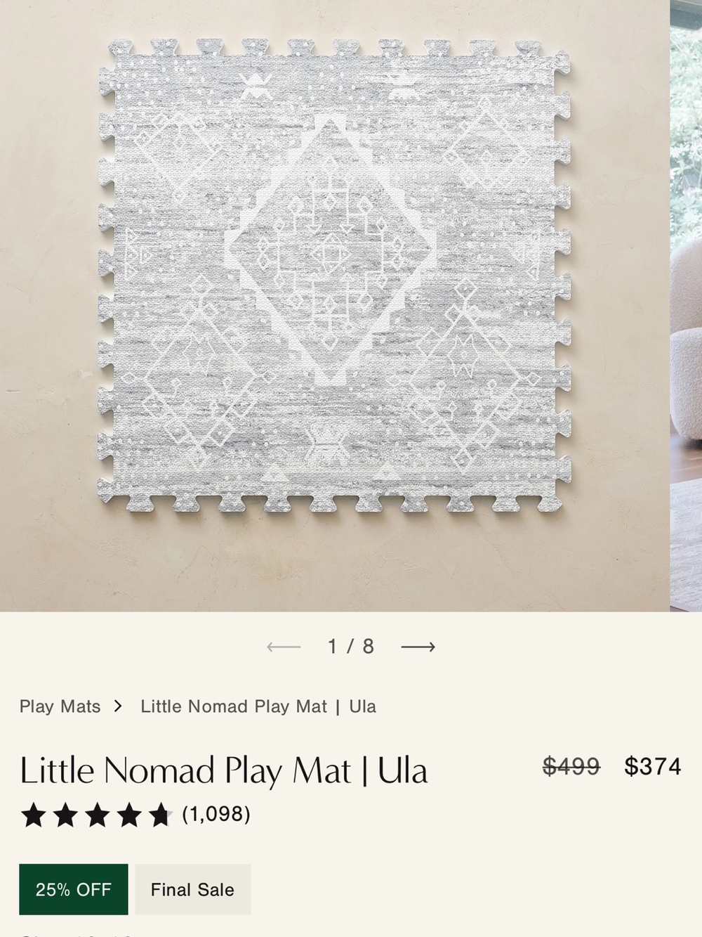 Ula Little Nomad Play Mat - Light Gray